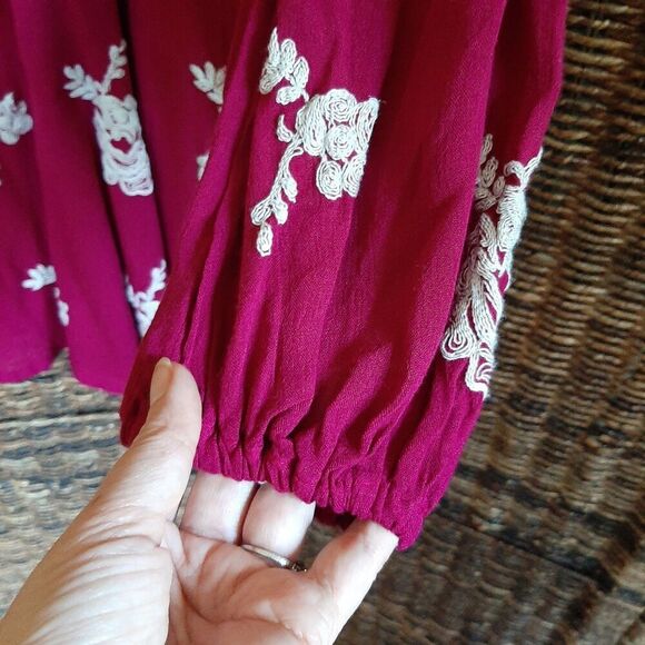 Free People Embroidered Austin Dress Long Sleeve Emma Boho Babydoll XS Fuchsia - Picture 5 of 9